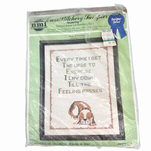 VTG NIP NMI DESIGNER SERIES CROSS STITCH KIT DOG URGE TO EXERCISE CRAFT  11x17